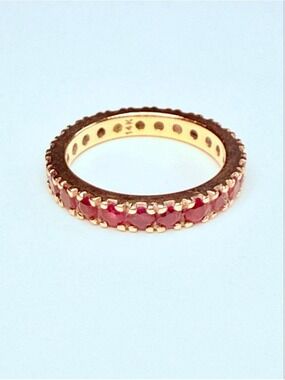 14K Solid Yellow Gold 1.6 CT Natural Ruby Round Eternity Band Stacking Ring